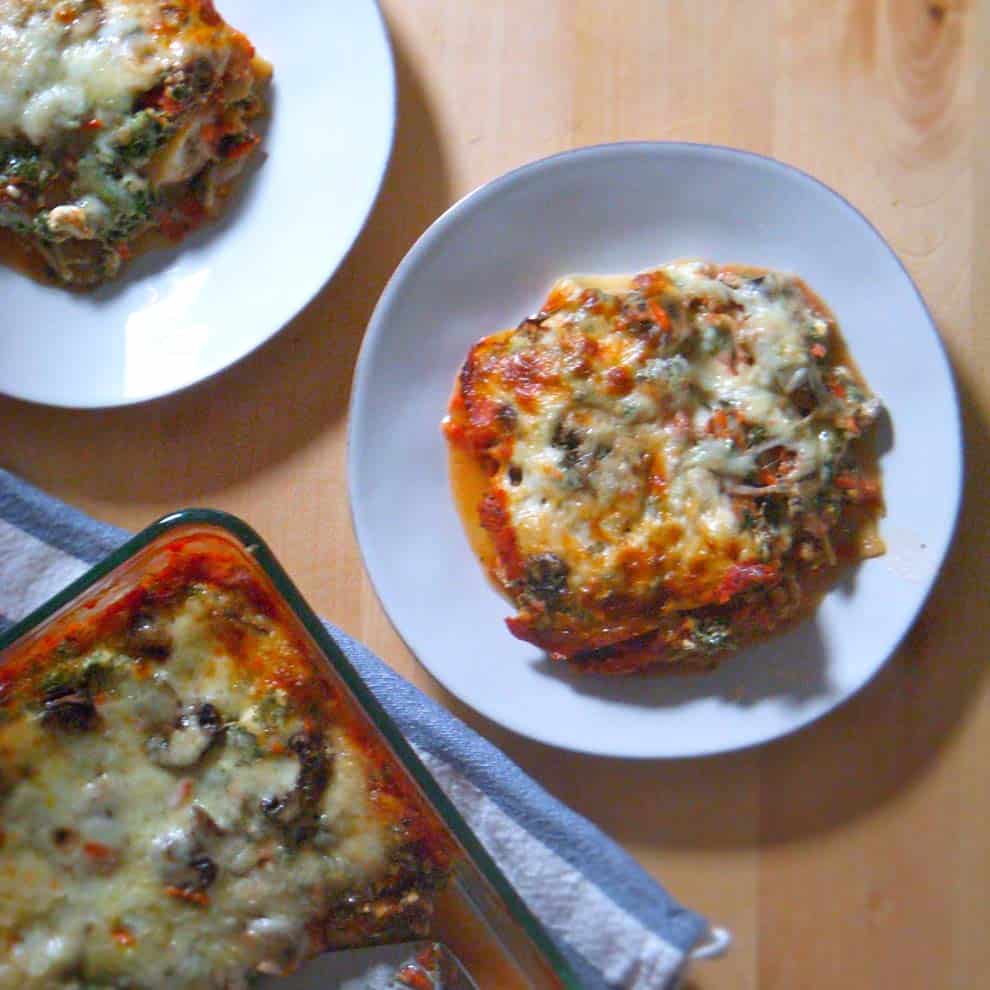 Spinach and Mushroom Vegetarian Lasagna bowl of delicious!