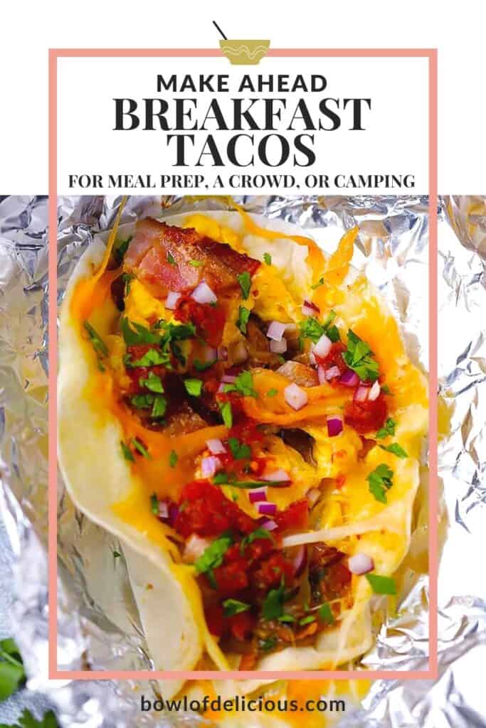 Pinterest image for make ahead breakfast tacos.
