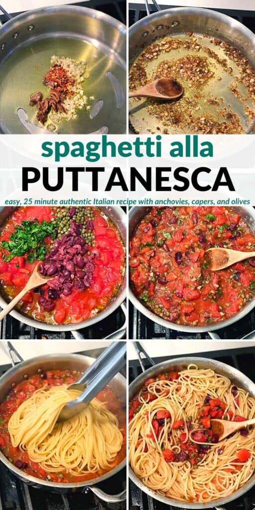 Pinterest image for spaghetti alla puttanesca.