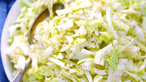 Square photo of mayo free coleslaw.