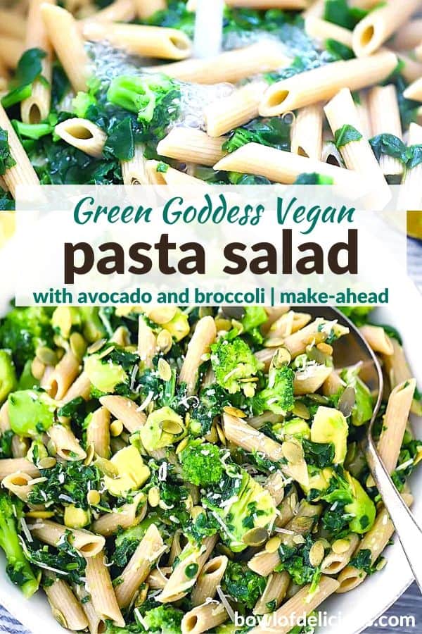 Pinterest image for Green Goddess Pasta Salad.