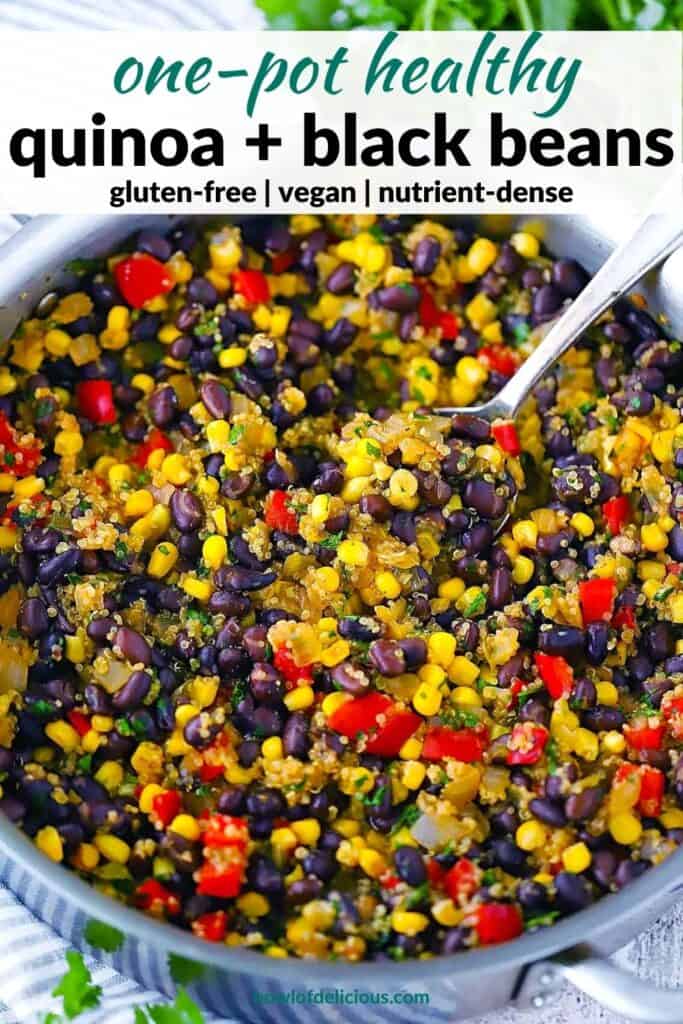 Pinterest image for black beans and quinoa.