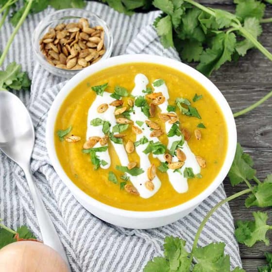 Slow Cooker Butternut Squash Soup with Curry and Ginger