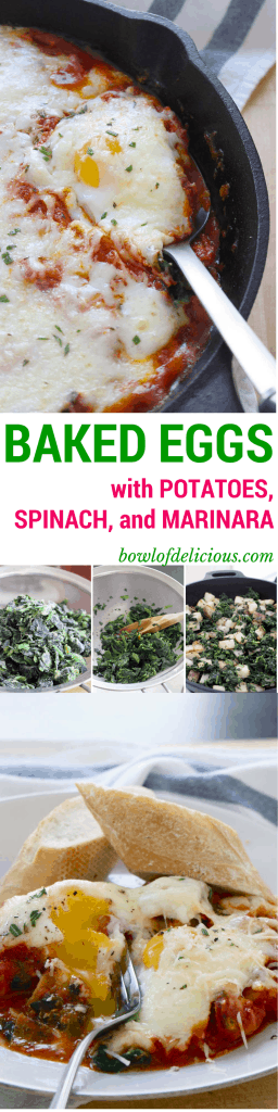 Baked Eggs with Potatoes Spinach and Marinara