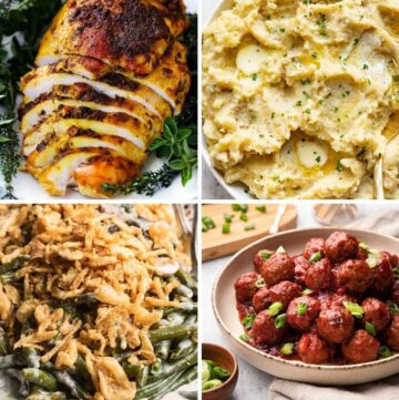 square photo collage of slow cooker thanksgiving recipes.