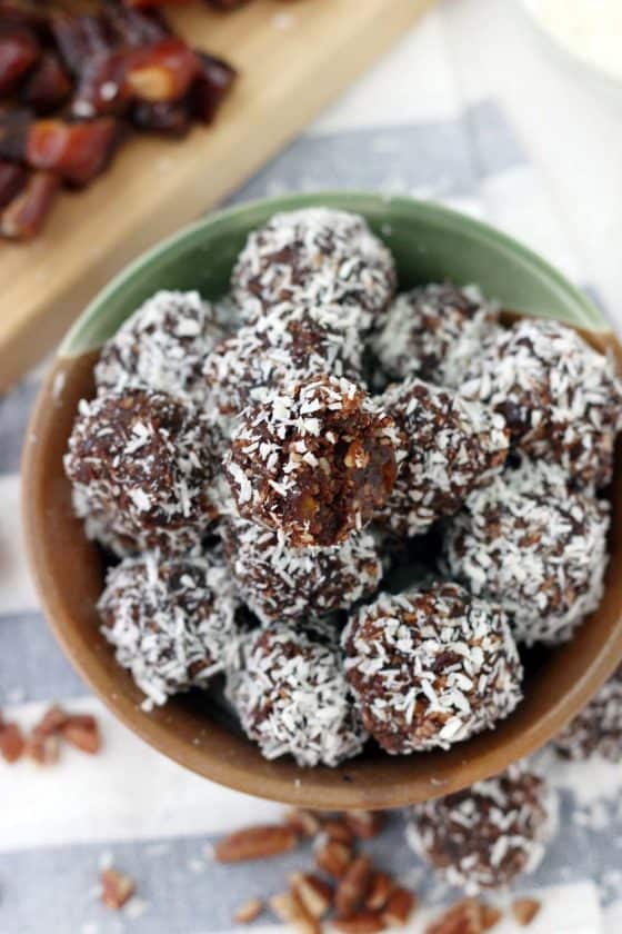 Chocolate Coconut Energy Balls (with Pecans and Dates)