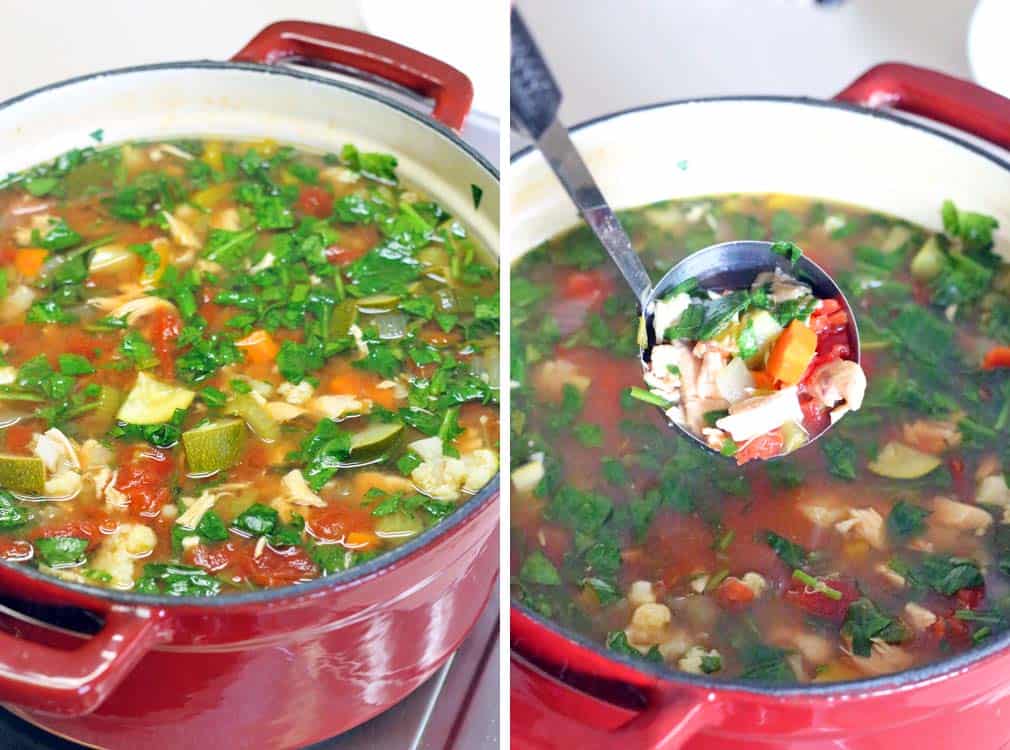 This simple Detox Chicken and Vegetable Soup is SUPER tasty but will leave you feeling amazing. It's healthy, you can make it in your slow cooker, and it's vegan friendly with a few substitutions! Whole30/Paleo approved and freezer friendly.