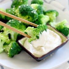 Steamed broccoli is anything but boring when paired with this DELICIOUS dip made from mayonnaise and soy sauce. An awesome low-carb side!