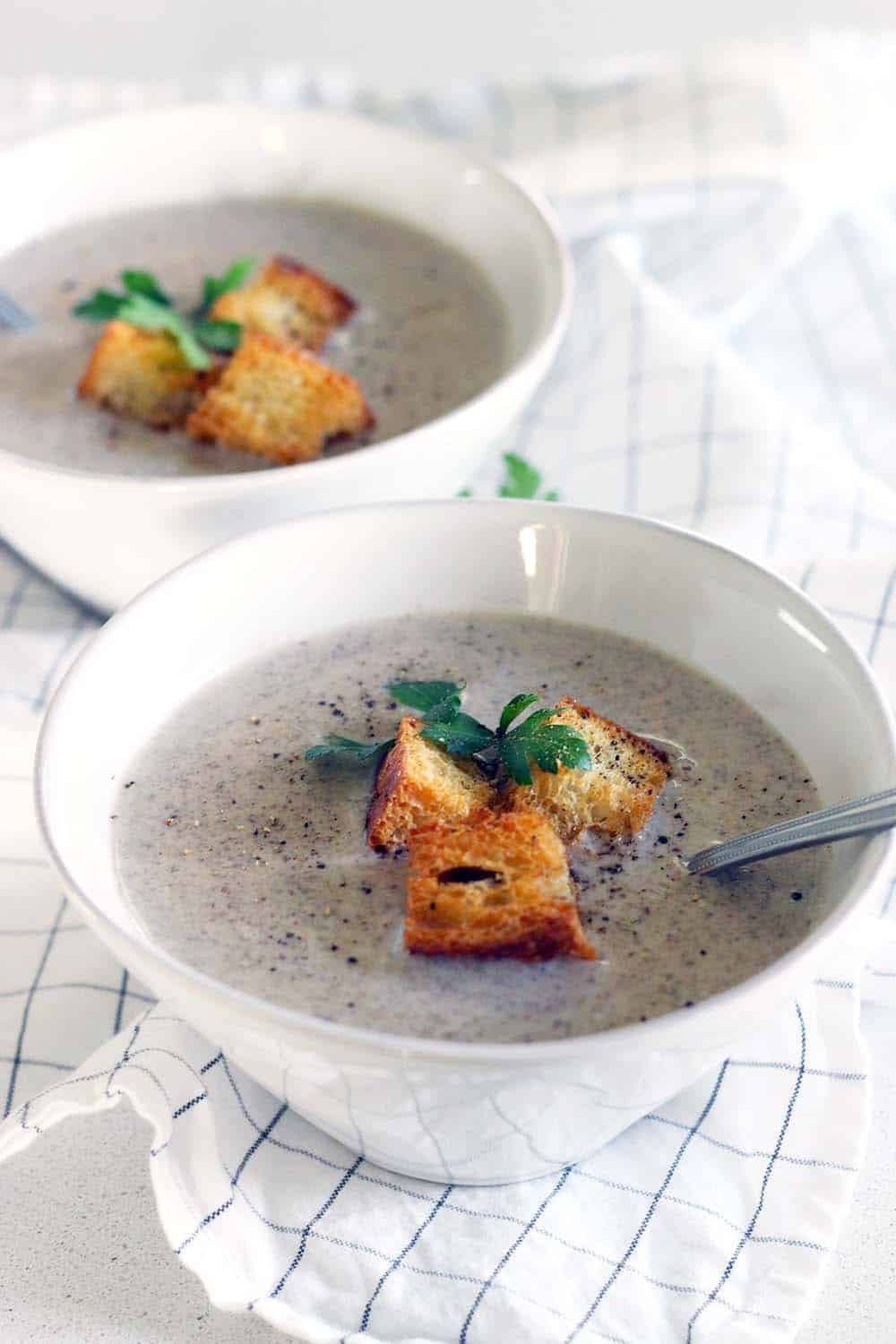 This Mushroom Brie Soup is decadent, rich, earthy, creamy, and so easy to make. Browned butter makes the flavor extra deep for this one pot, vegetarian recipe.
