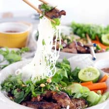 This recipe for Vietnamese Pork Bún Bowls uses a few shortcuts to make it quick and easy without sacrificing flavor. It's fresh, healthy, gluten free, and adaptable to be vegan/vegetarian! | www.bowlofdelicious.com