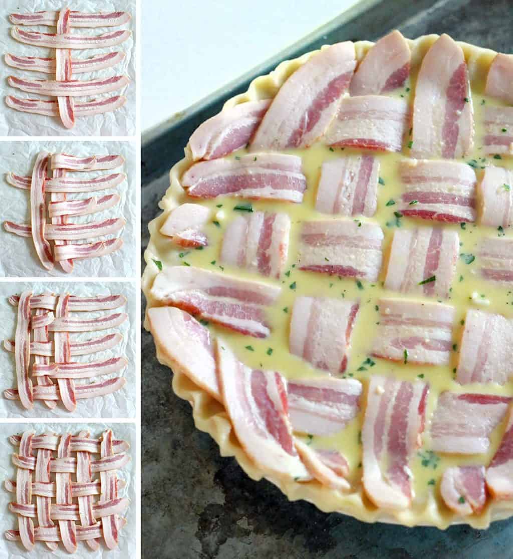 This decadent Make Ahead Breakfast Pie recipe is made extra special with a Lattice Bacon "crust" on top! This protein- packed meal is great for breakfast, lunch, or dinner, its inexpensive, and it feeds a crowd.