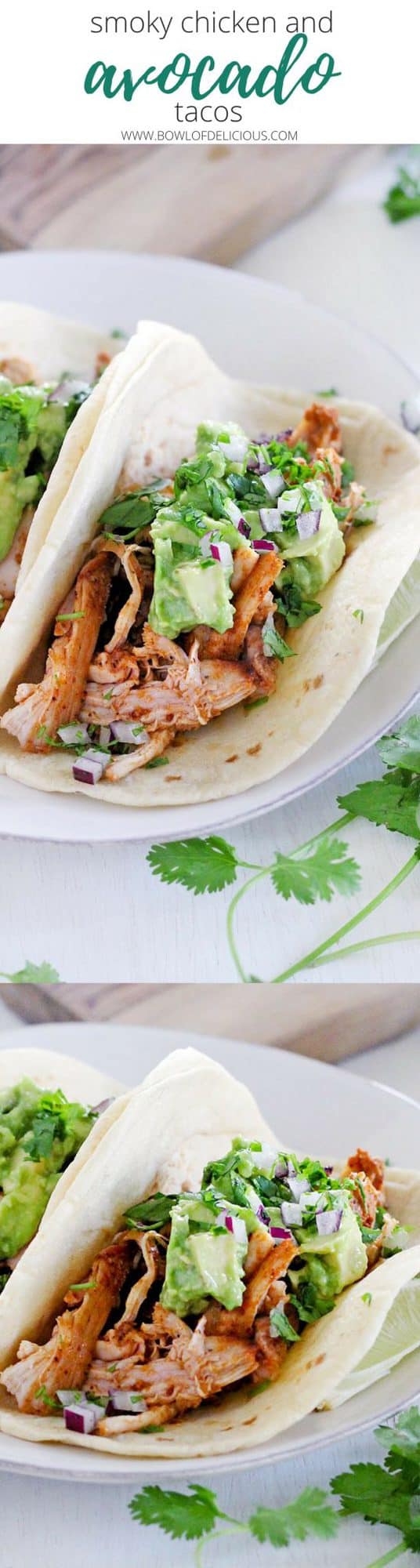 These smoky chicken and avocado tacos come together in only 20 minutes! They'll be your new favorite easy weeknight recipe for taco night and the whole family will love them. #TacoTuesday #MexicanFood