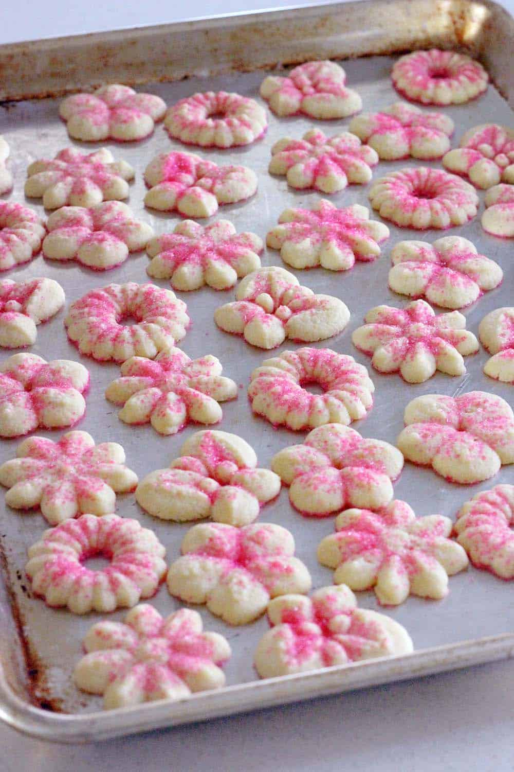 Pink Sugared Spritz Cookies for Gender Reveal