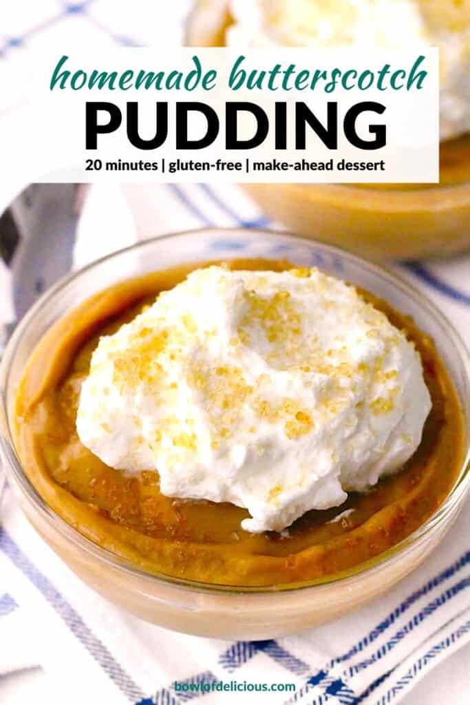 Pinterest image for butterscotch pudding.