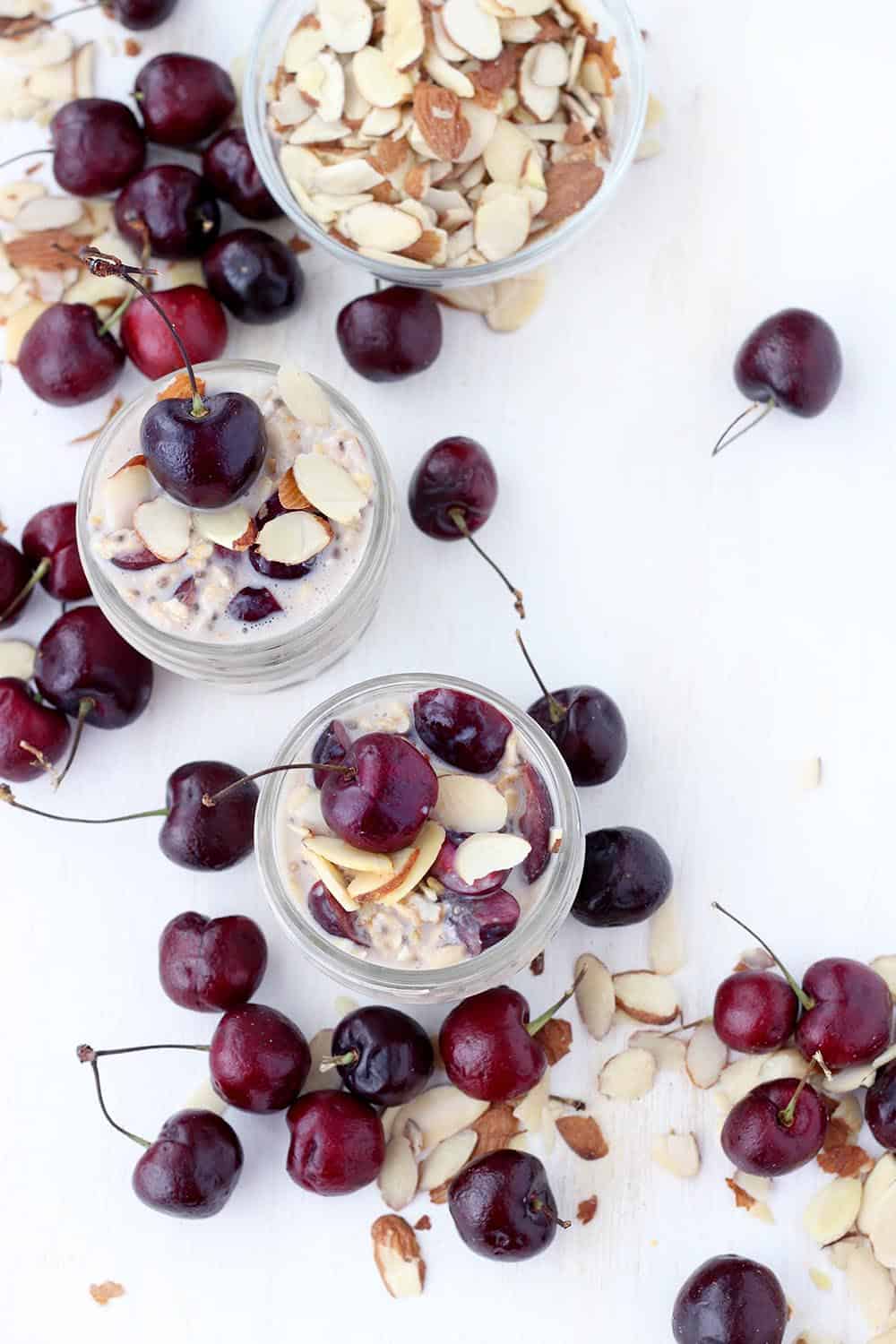 These Cherry Almond Overnight Oats taste decadent and creamy, but are completely dairy-free and naturally sweetened with honey or maple syrup. This recipe is great to make ahead for easy breakfasts all week long!