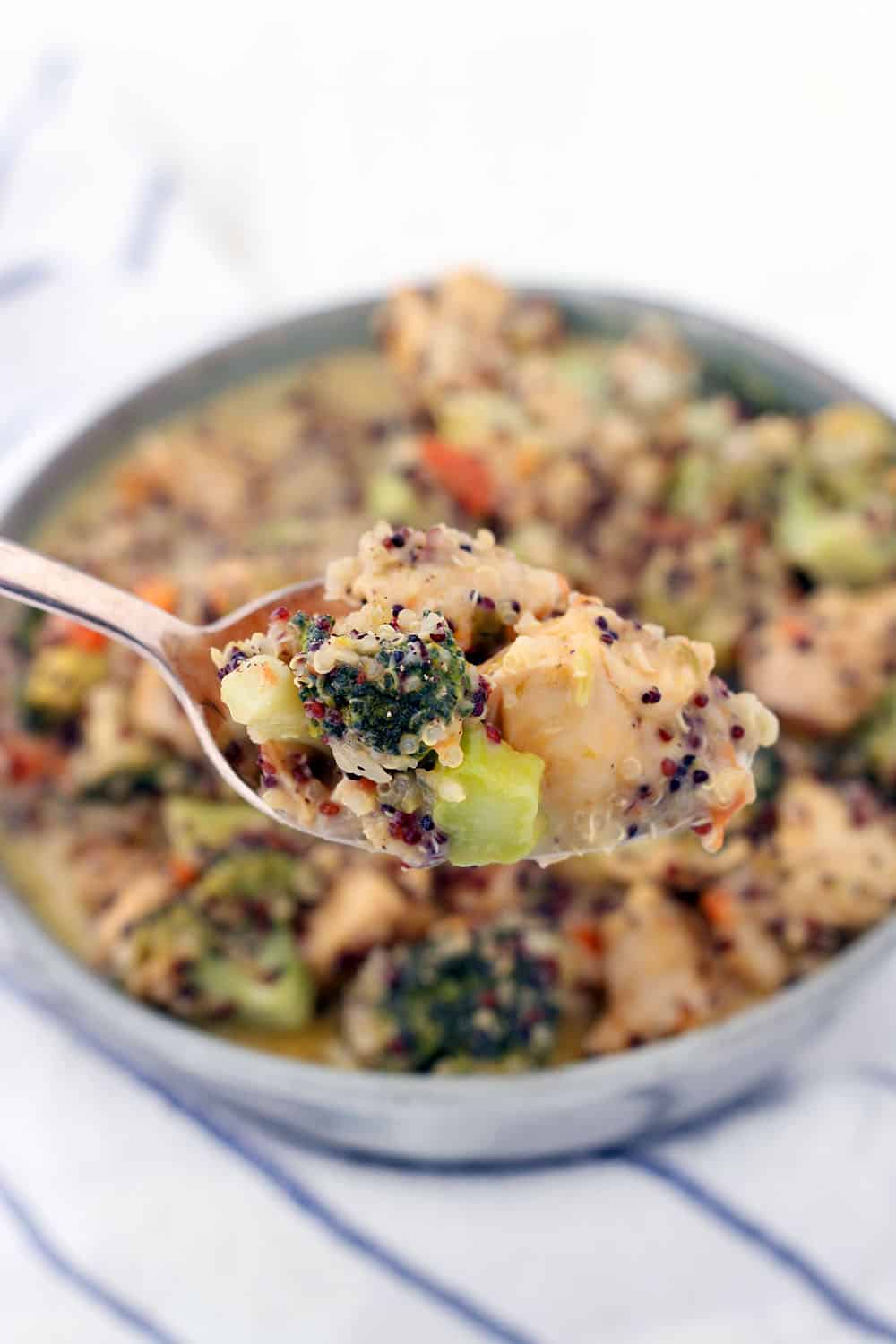 Instant Pot Chicken, Broccoli, and Quinoa with Cheese Bowl of Delicious