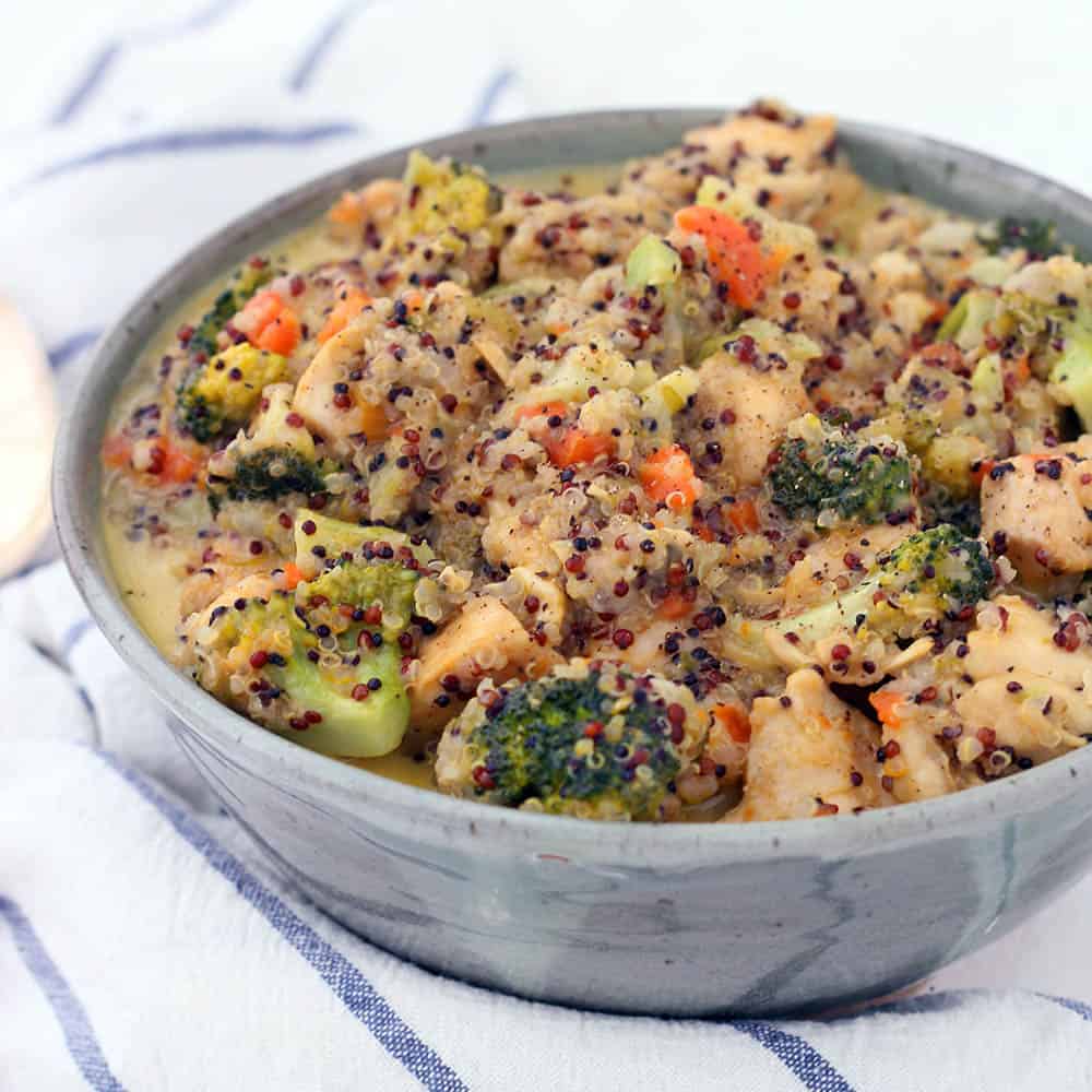 Instant Pot Chicken, Broccoli, and Quinoa with Cheese Bowl of Delicious