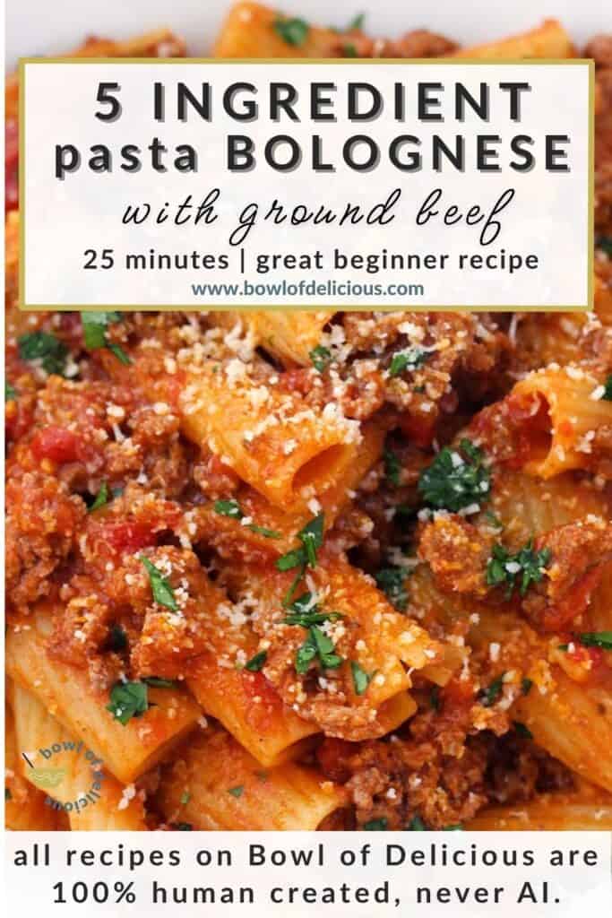 Five Ingredient Pasta with Bolognese Sauce Pinterest Image