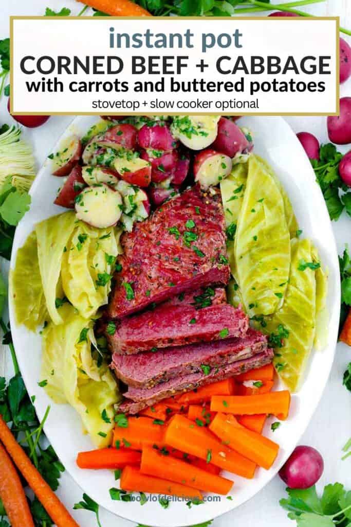 Pinterest image for instant pot corned beef.