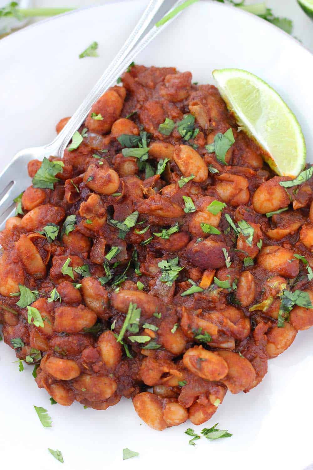 These Mexican Baked Beans with Chorizo are smoky, sweet, and spicy! This gluten free recipe makes a TON, and it's freezable. Serve as a side at your next BBQ, piled on toast, or with fried eggs for brunch.