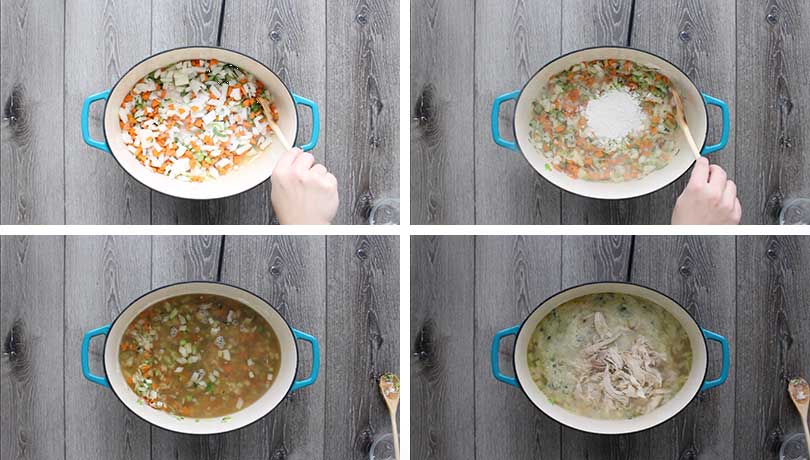 A process collage of how to make chicken soup
