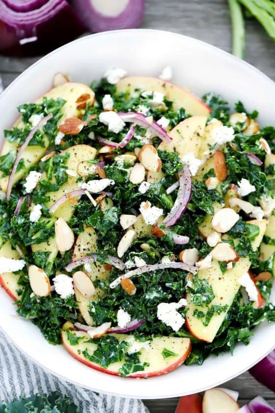 Massaged Kale Salad with Apples, Goat Cheese, and Maple Vinaigrette