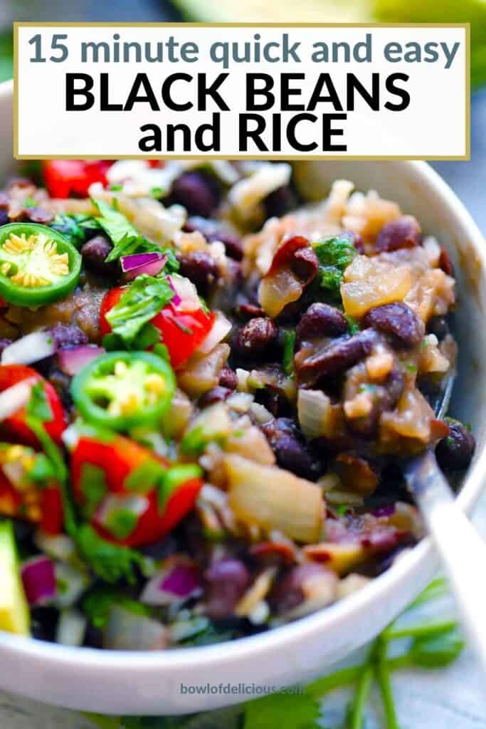 Pinterest image for black beans and rice.