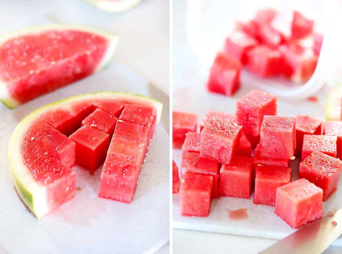 How to cut watermelon into cubes.