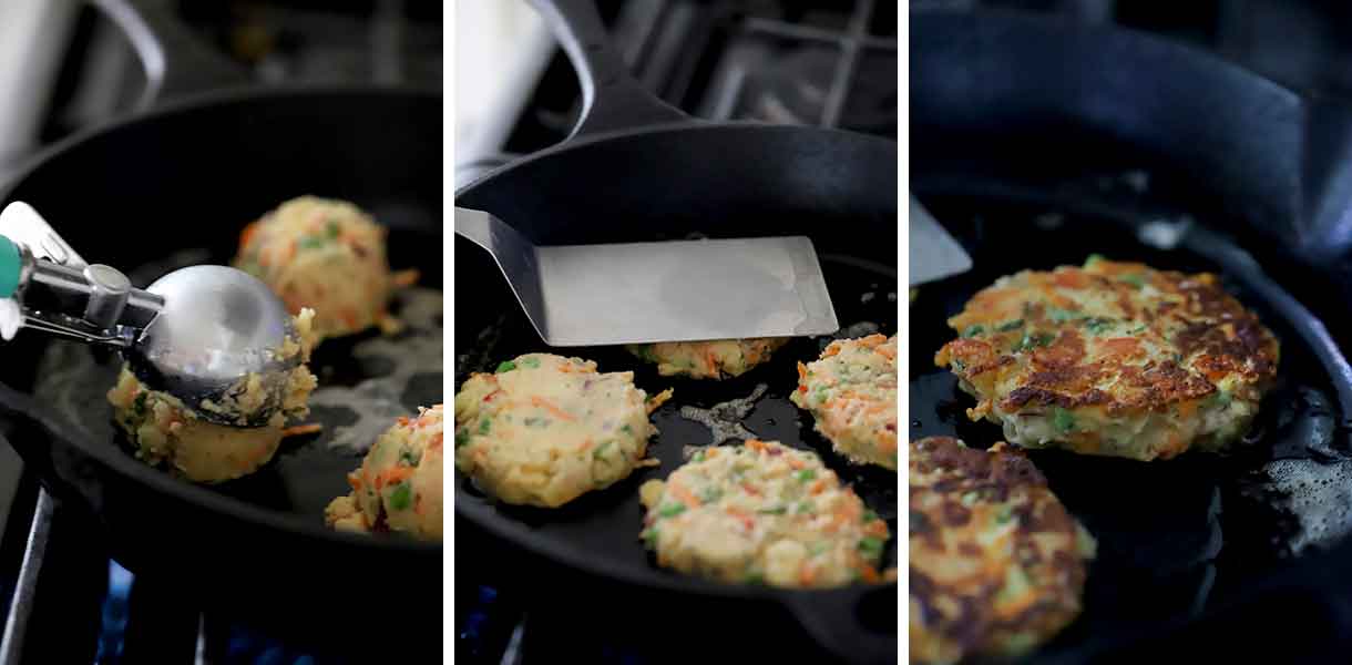 How to fry mashed potato cakes in butter.