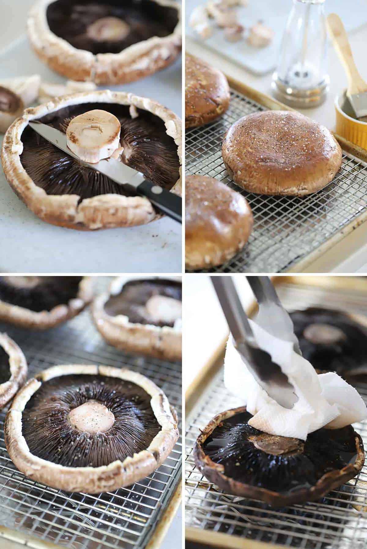 How to prepare and roast portobello mushroom caps.