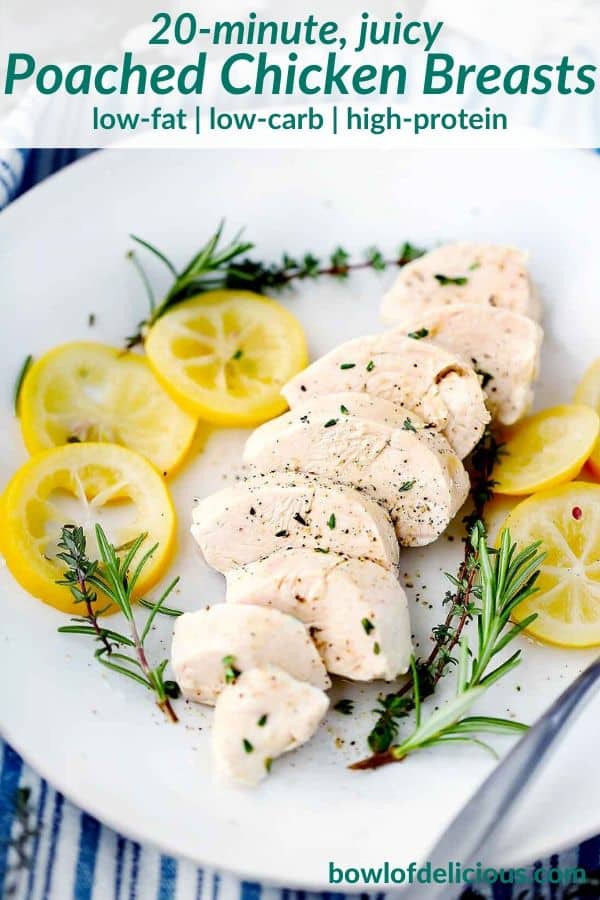 pinterest image for poached chicken breasts