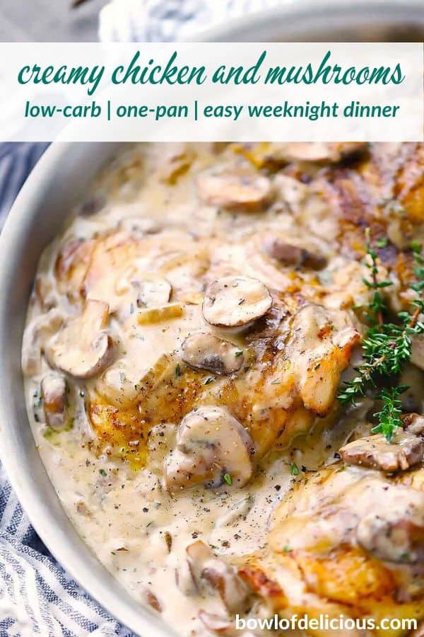 Pinterest image for creamy chicken and mushrooms.