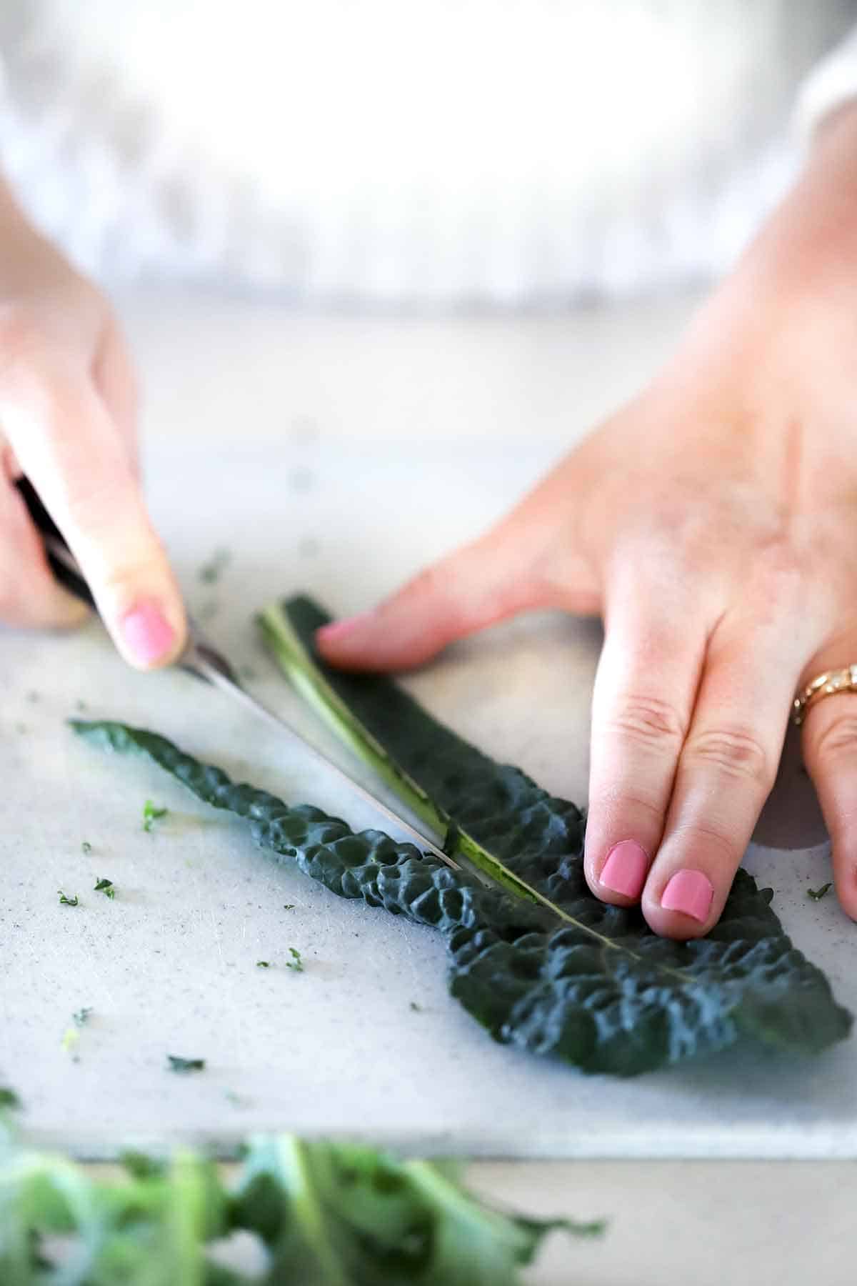 How to remove the stem from Tuscan kale.