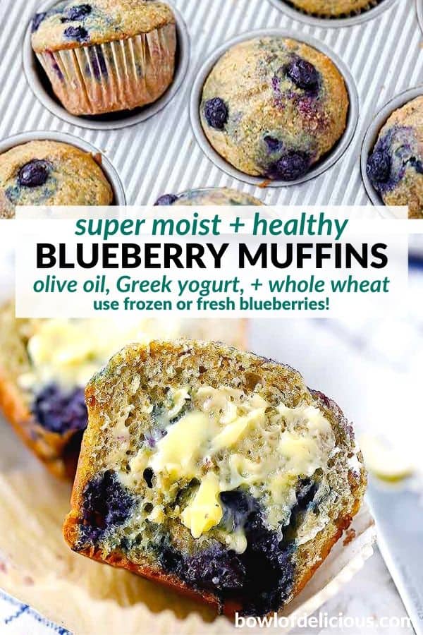 pinterest image for healthy blueberry muffins