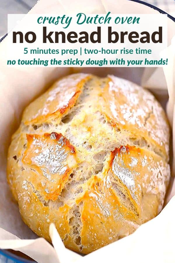 pinterest image for no knead dutch oven bread