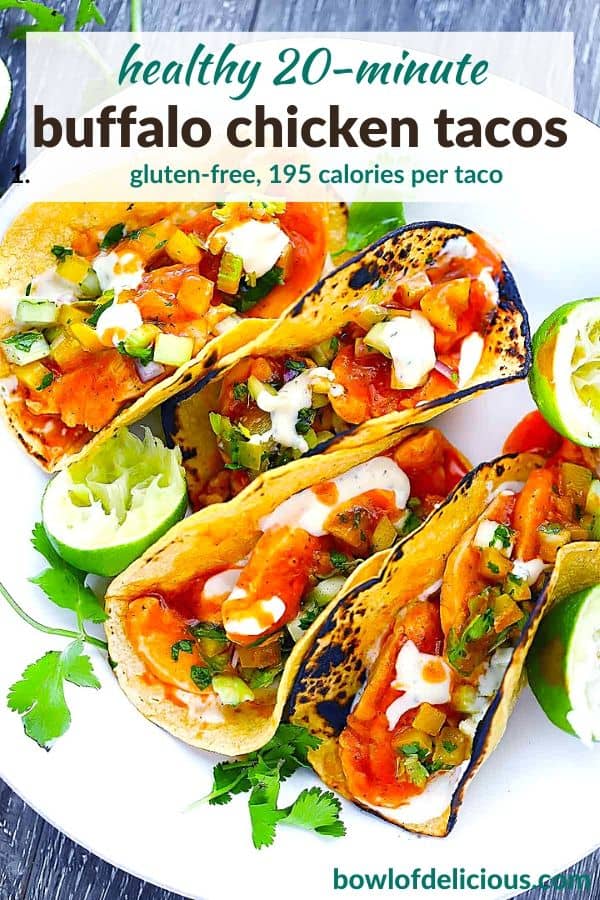 Pinterest image for buffalo chicken tacos.