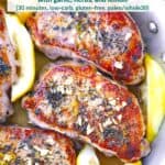 Immagine Pinterest per costolette di maiale al forno.