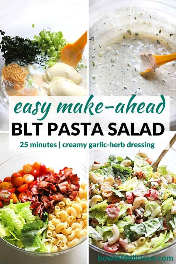 Pinterest image for BLT pasta salad.