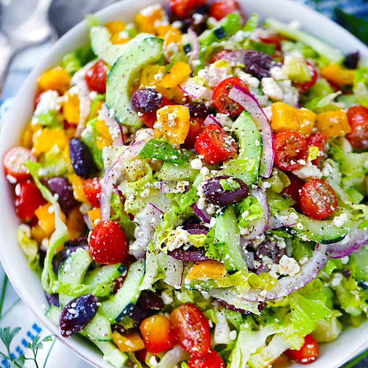 Greek Salad With Simple Red Wine Vinegar Dressing Bowl Of Delicious