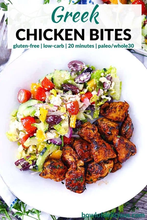 Pinterest image for Greek Chicken Bites.