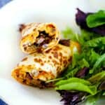 Square photo of tortilla egg wraps.