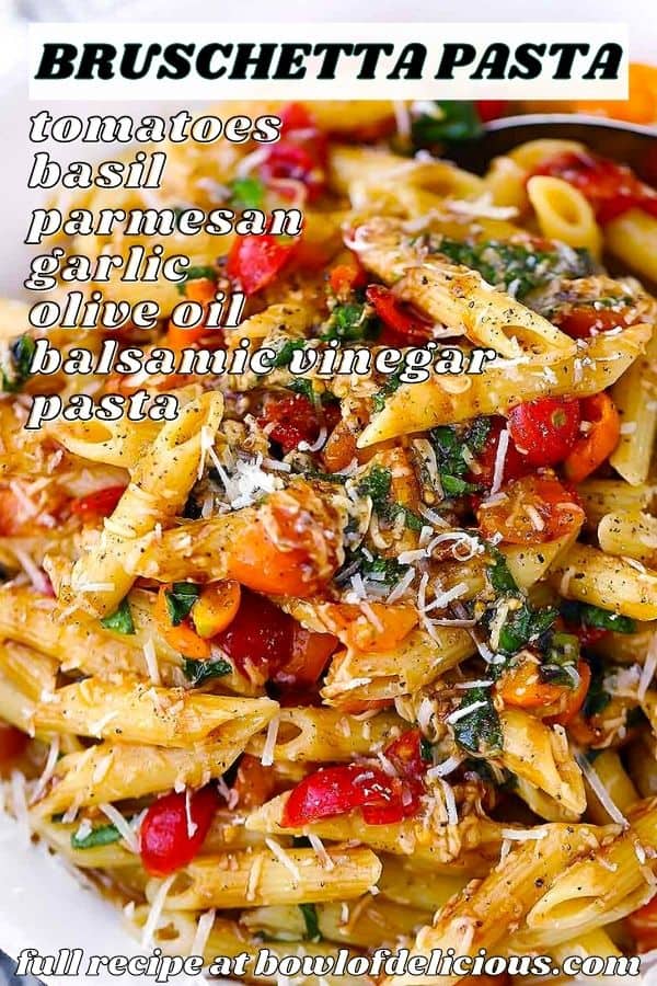 Pinterest image for bruschetta pasta