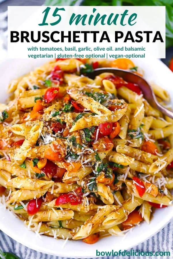 Pinterest image for bruschetta pasta