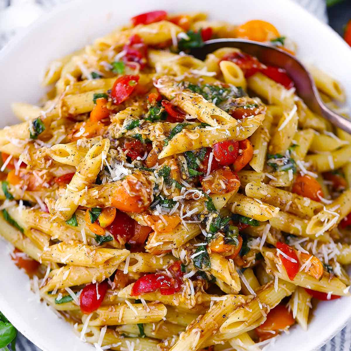 Bruschetta Pasta (with fresh tomatoes and basil) Bowl of Delicious