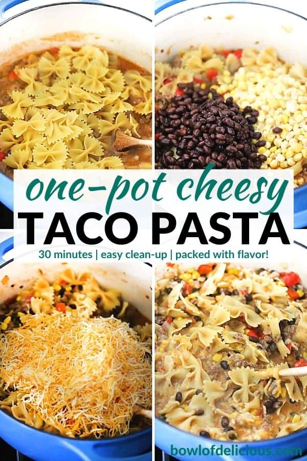 Pinterest image for one pot taco pasta.
