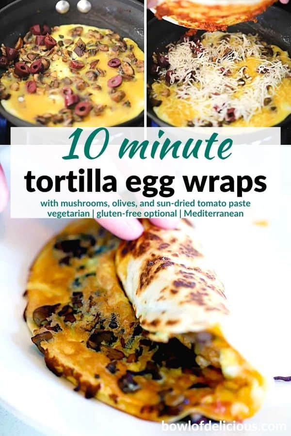 Pinterest image for tortilla egg wraps.