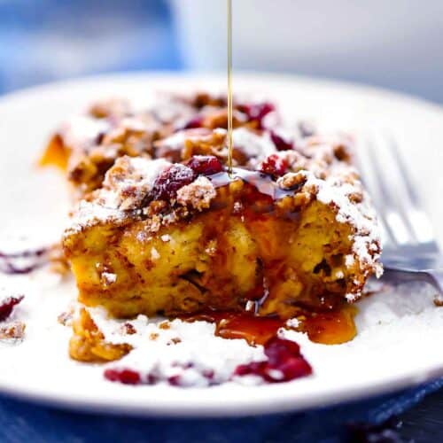 Square photo of pumpkin french toast casserole.