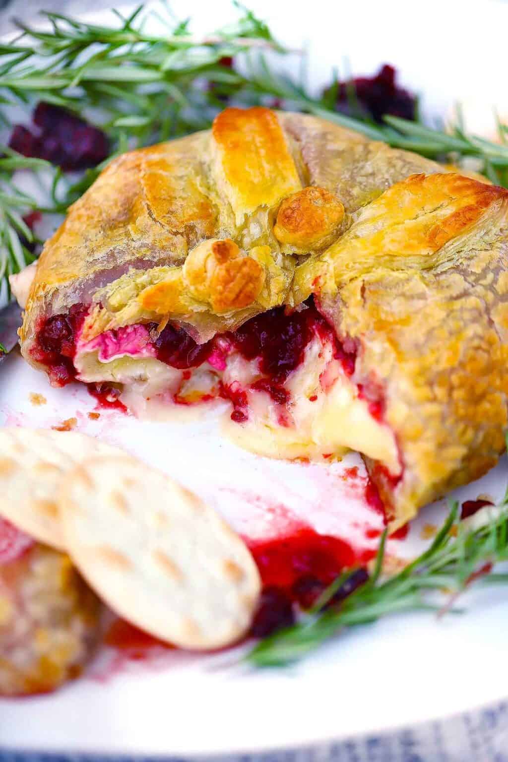 Baked Brie en Croûte with Cranberry Sauce Bowl of Delicious