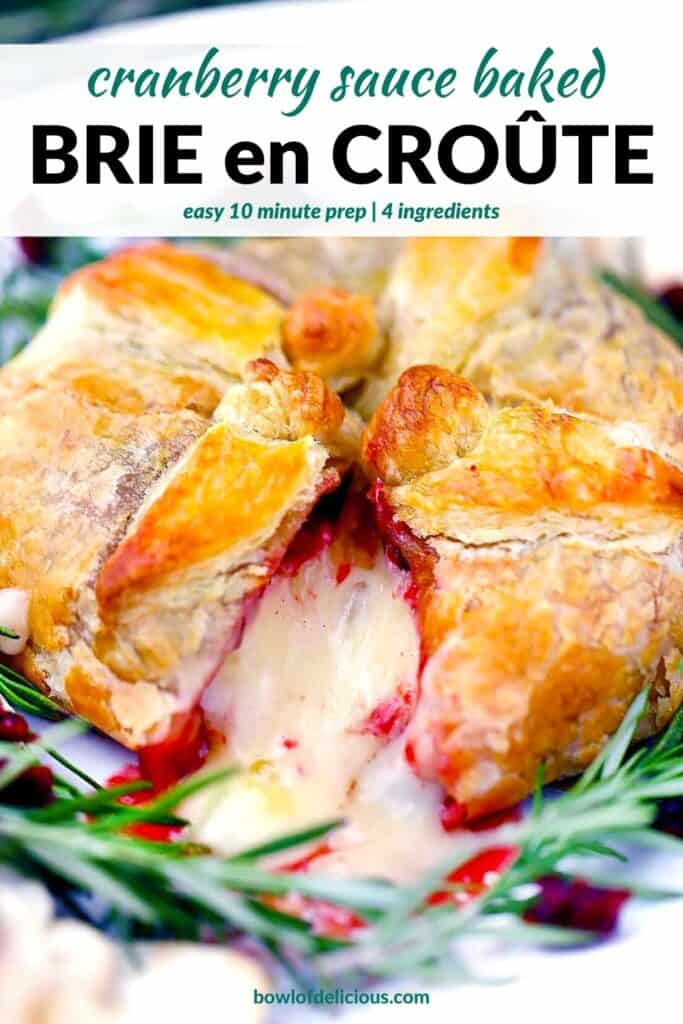 Pinterest image for baked brie en croute.