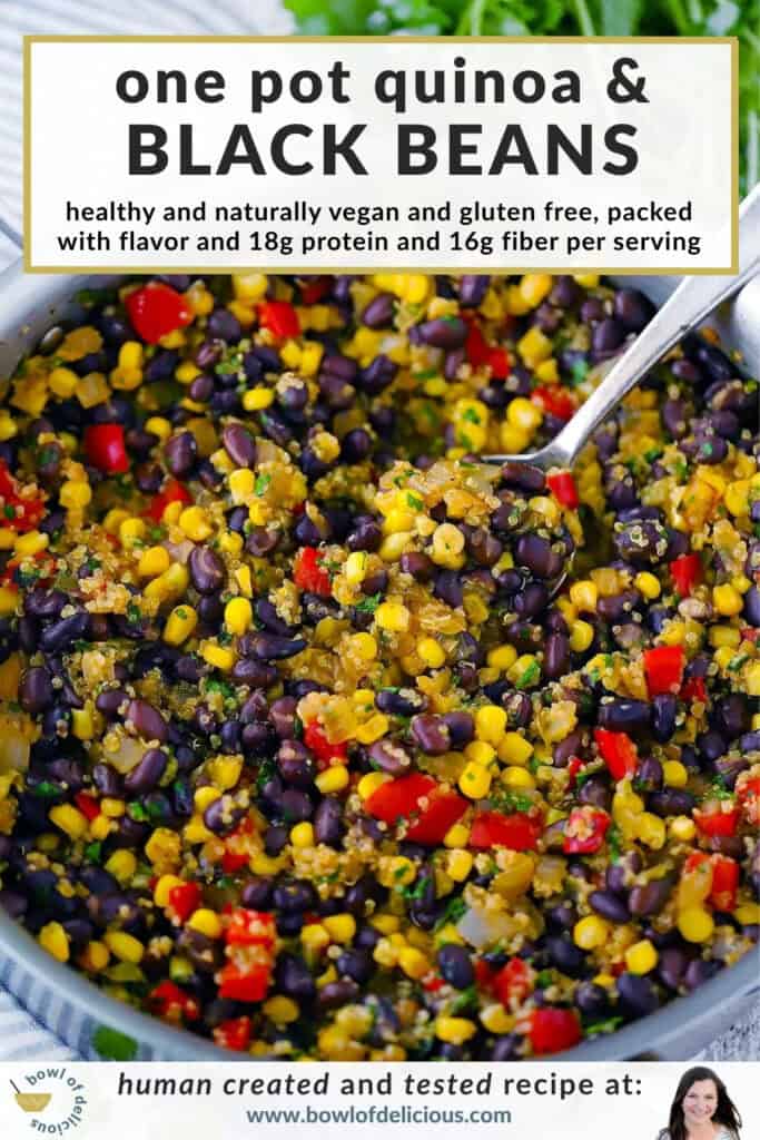 Pinterest image for black beans and quinoa.